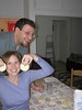 Beth > Judy, David Reiner, Rachel Kort, Dan Steingart and Leah all gathered at my house for lunch and sufganiot making.  I was pretty skeptical that our frisbees of dough would ever turn into anything three dimensional, but Dave and Judy were very optimistic.